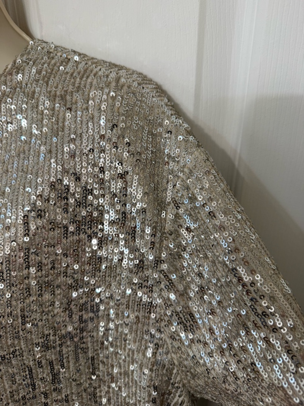 Zara Silver Sequin Bomber Jacket Champagne Zip Front L - Picture 9 of 12